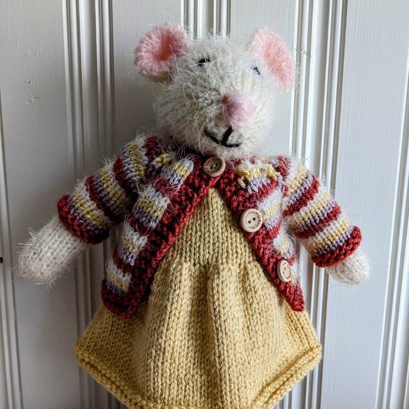 Meet Nelly Mouse handmade tricot stuffed animal baby shower -birthday gift 15 in - Picture 4 of 14